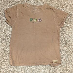 Life Is Good Brown Kids Shirt with Floral Design